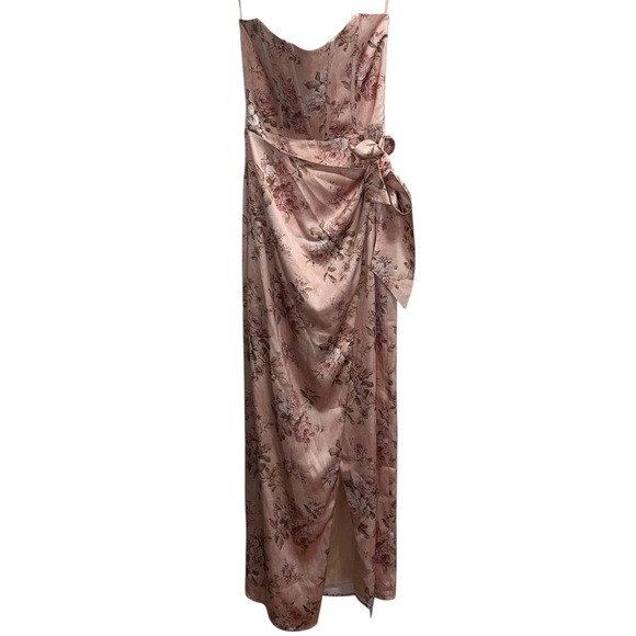 NEW NWT V. Chapman June Corset Front Slit Satin Gown Peach Tapestry Floral Print - Picture 5 of 14